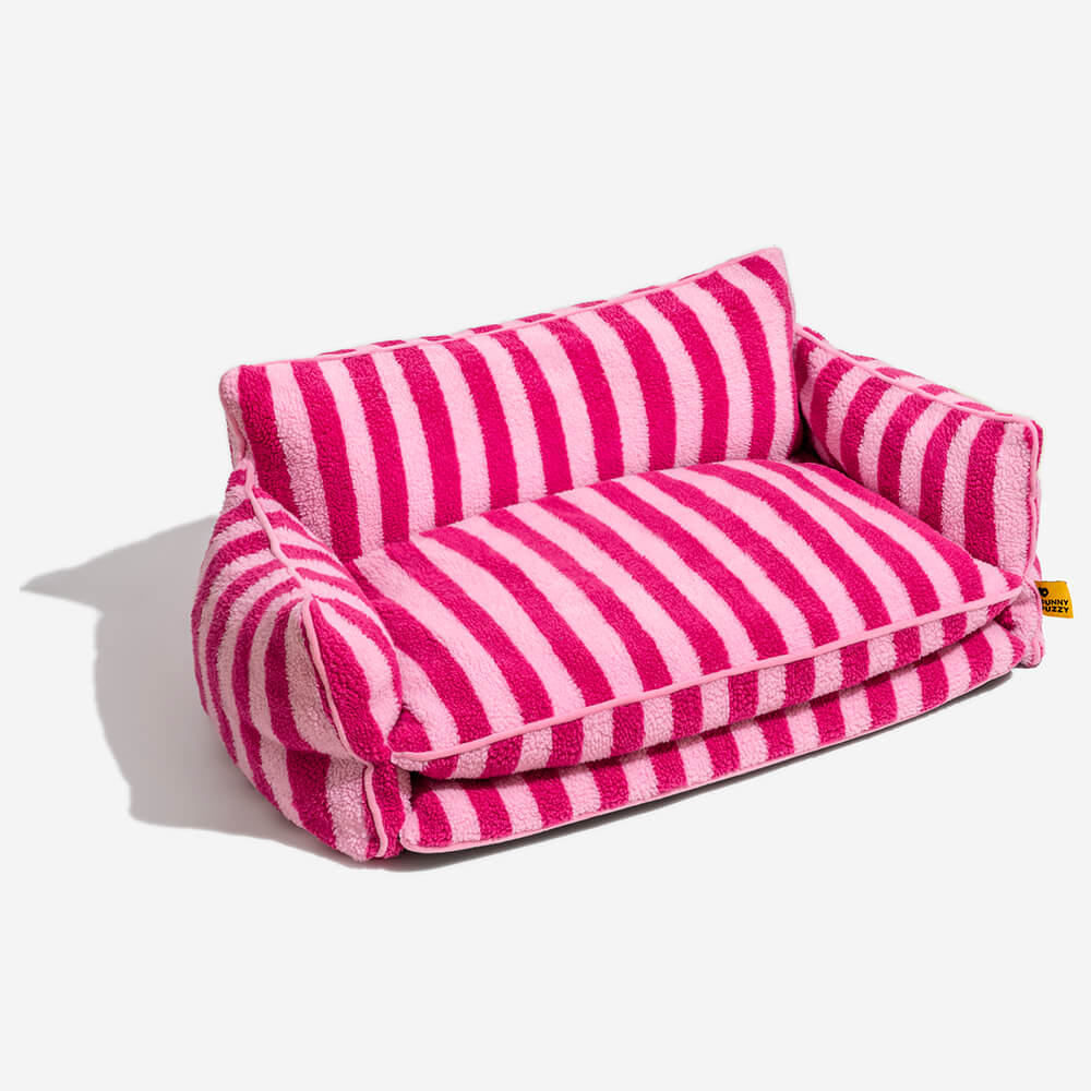 Gestreepte Pluche Hondenbed Tweelaags Kunstlam Warm Afneembaar Beige Roze Zwart M L XL 2XL Huisdier Comfort