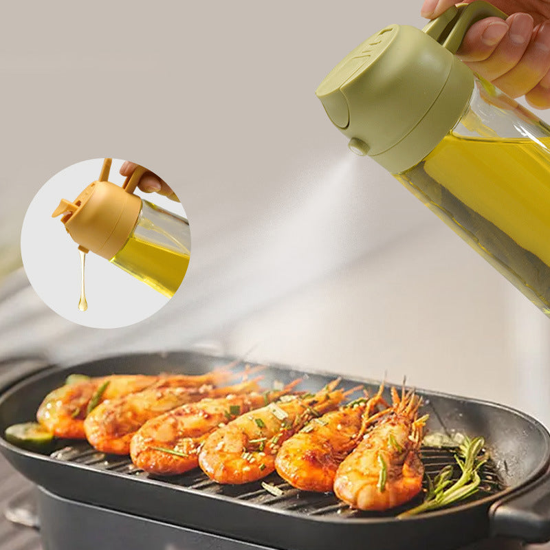 Glazen Olieverstuiver & Dispenser 2-in-1 Pomp Spray Fles voor Azijn Sojasaus Keuken Doseren 470ml Olie