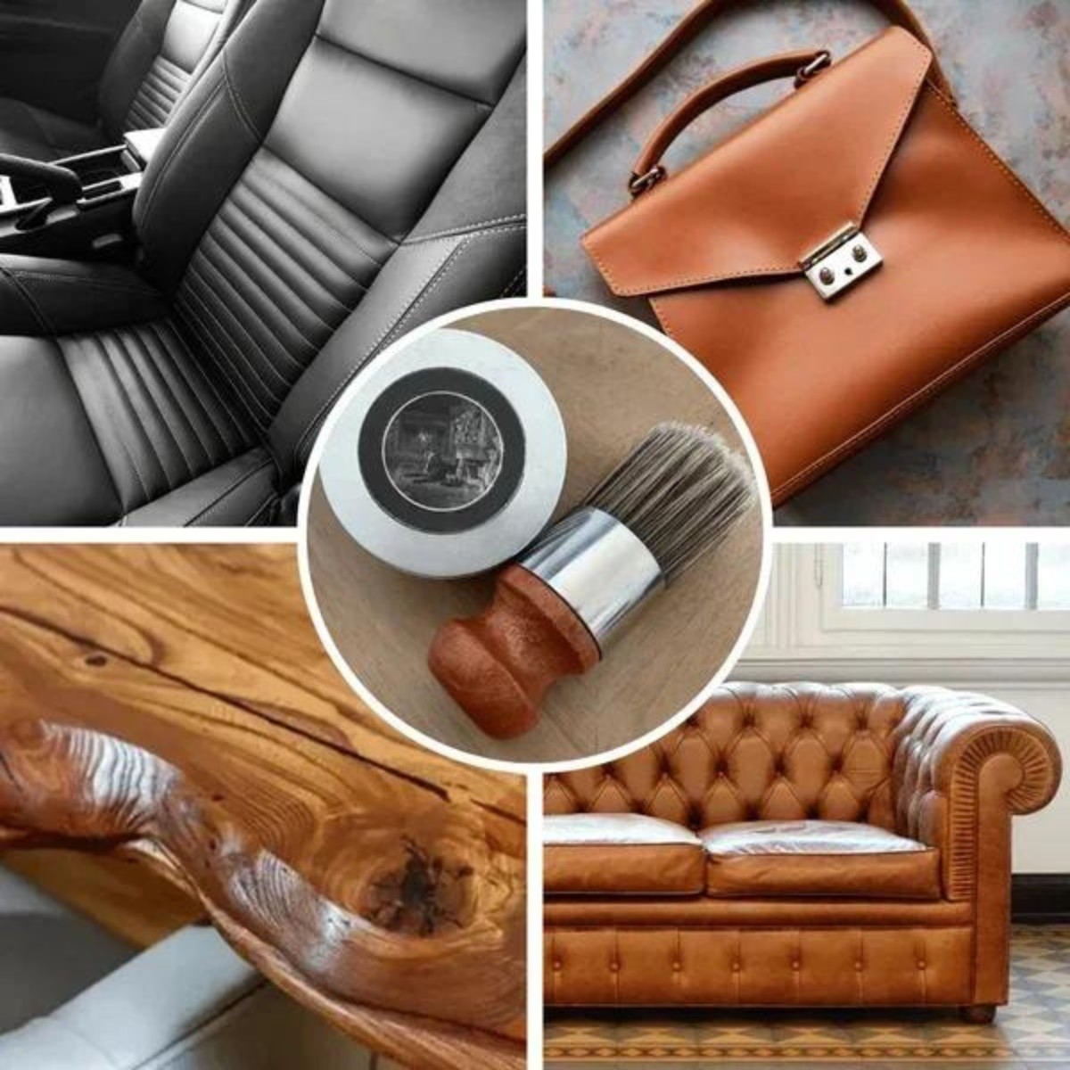 Lederverzorging Balsem met Houten Borstel Natuurlijke Formule voor Sofa Bank Autostoel Tas Jas