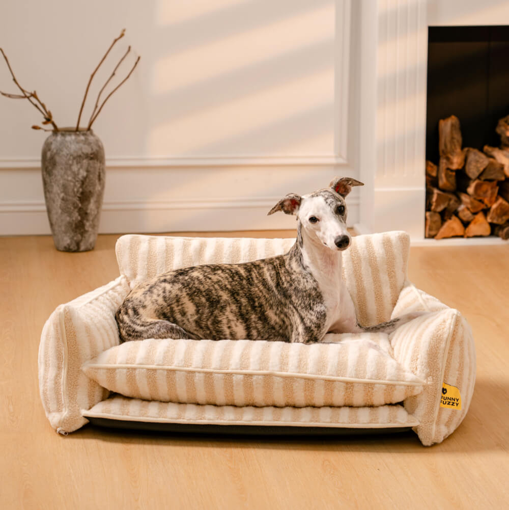 Gestreepte Pluche Hondenbed Tweelaags Kunstlam Warm Afneembaar Beige Roze Zwart M L XL 2XL Huisdier Comfort