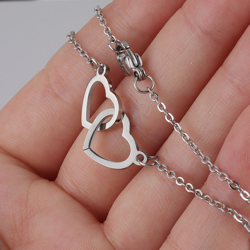Hartvormige Ketting Twee Harten Titanium Staal Vrouwen Romantisch Sieraad Goud Zilver Rosé Geschenkdoos