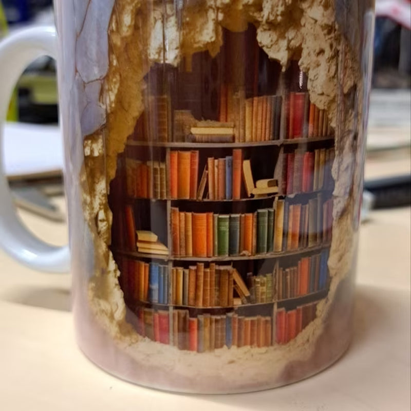 Keramische Mok met 3D-Boekenplankdesign - Gezellige Mokken voor Boekenliefhebbers