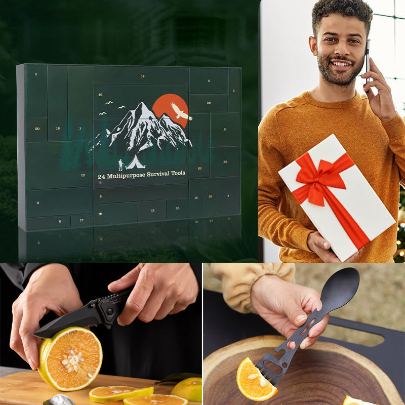 Outdoor Survival Adventskalender 24 Dagen - Compleet Overlevingsset met Gadgets en Gereedschap voor Avonturiers