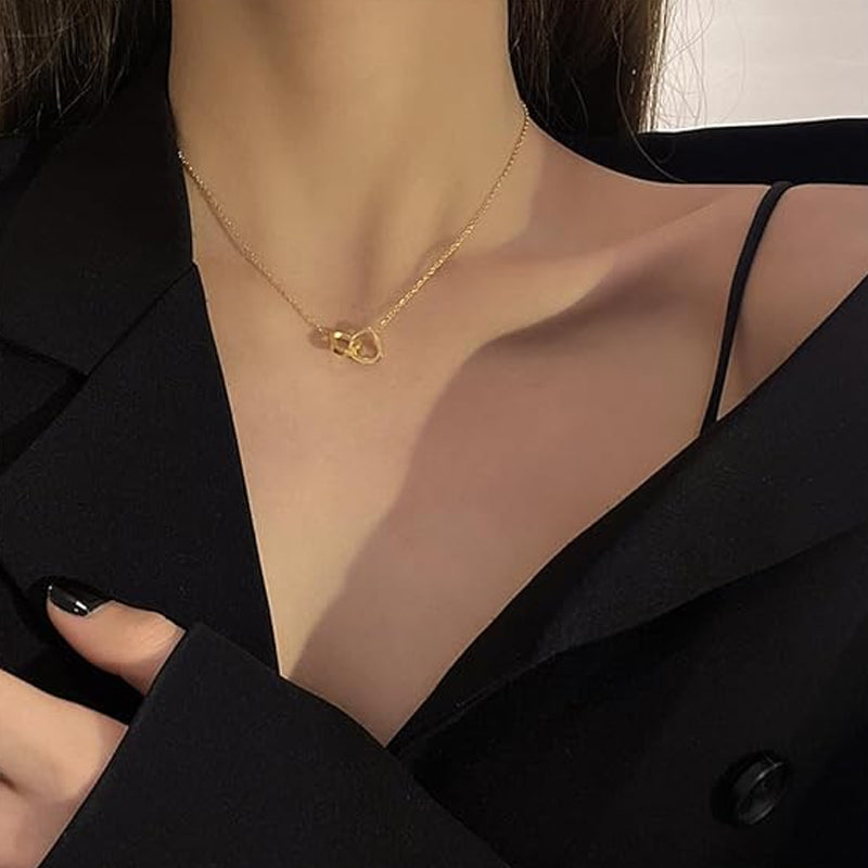 Hartvormige Ketting Twee Harten Titanium Staal Vrouwen Romantisch Sieraad Goud Zilver Rosé Geschenkdoos