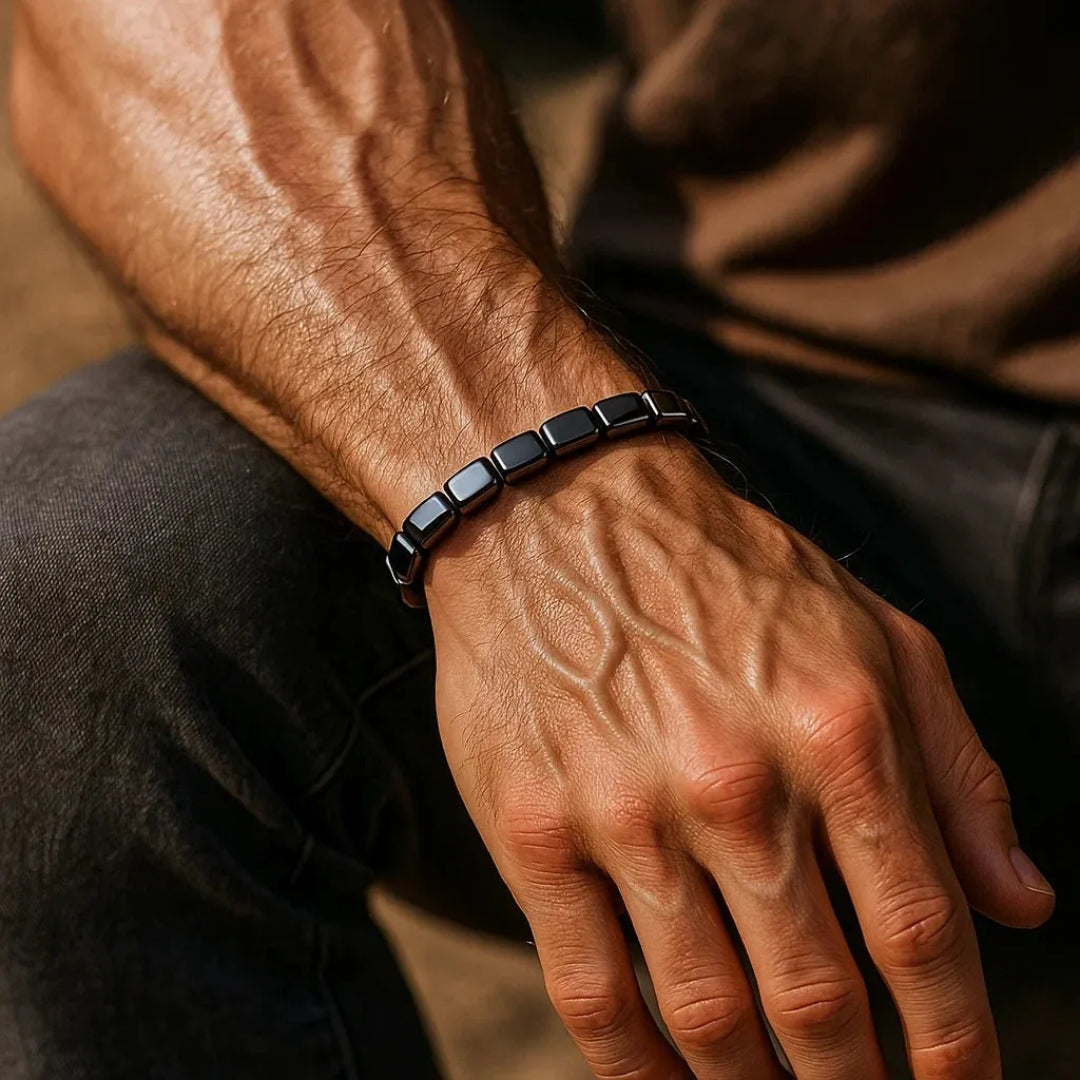 Hematiet Armband Verstelbaar Zwart Zilverkleurig Natuursteen Balans Rust Dagelijks Dames Heren Meditatie