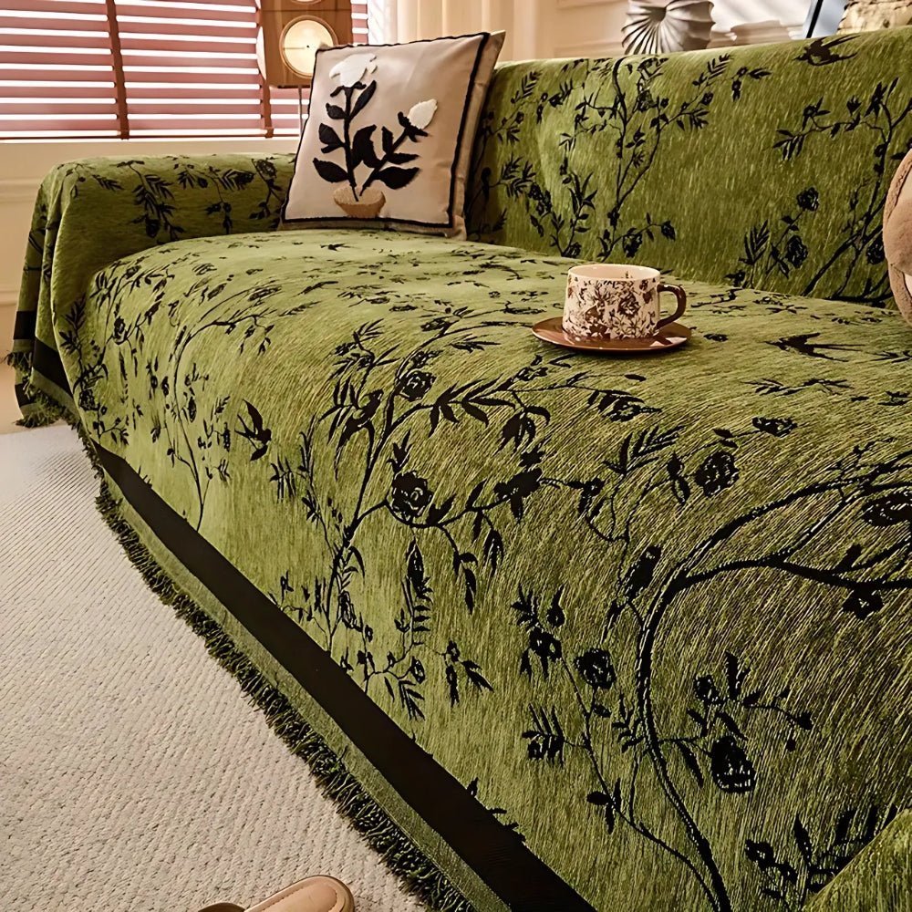Premium Chenille Bankdeken met Bloemdessin en Kwastjes - Comfortabele Sofahoes voor Woonkamer en Lounge