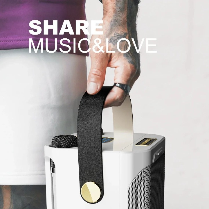Draadloze Karaoke Luidspreker met Dubbele Microfoons Zwart Wit 360° Surround Geluid 8 Uur Accu Bluetooth 5.0 Subwoofer Draagbaar Muzieksysteem voor Feesten