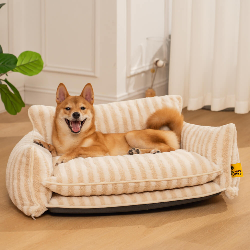 Gestreepte Pluche Hondenbed Tweelaags Kunstlam Warm Afneembaar Beige Roze Zwart M L XL 2XL Huisdier Comfort