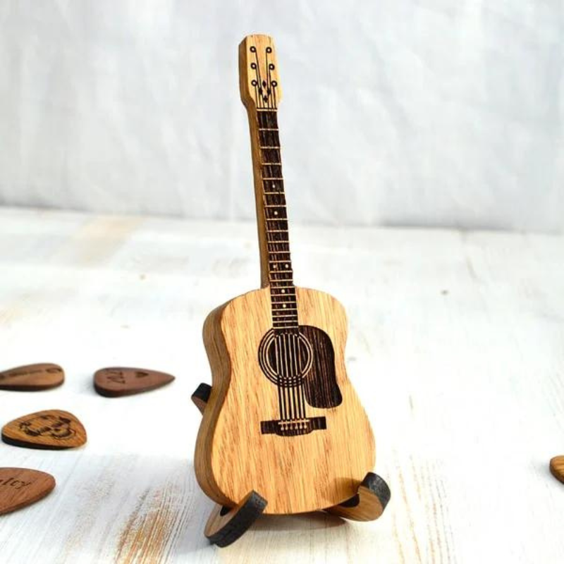 Houten Plectrumhouder voor Gitaar - Organizer 3 Plectrums - Handgemaakt Accessoire voor Muzikanten Gitaristen