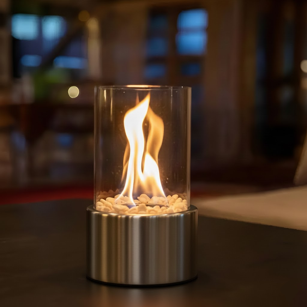 Tafelkachel op Bio-ethanol - Rookvrije Haard met Glazen Cilinder in Zwart, Wit of Zilver - Modern Design voor Binnen en Buiten