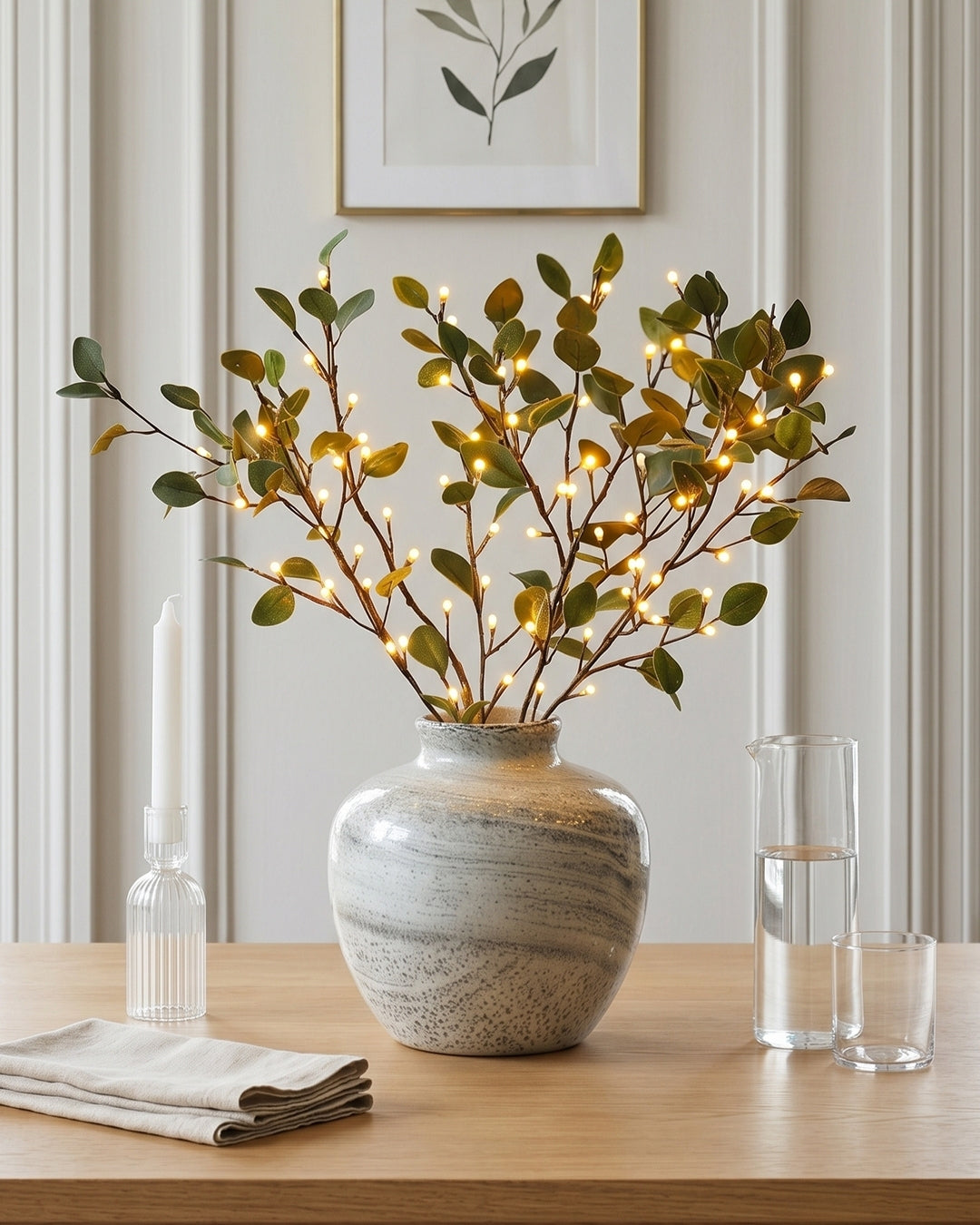 Decoratieve LED Verlichtingstak met Natuurlijke Bloesemvorm 70cm - Flexibele Sfeerverlichting voor Vazen en Schoorsteenmantels