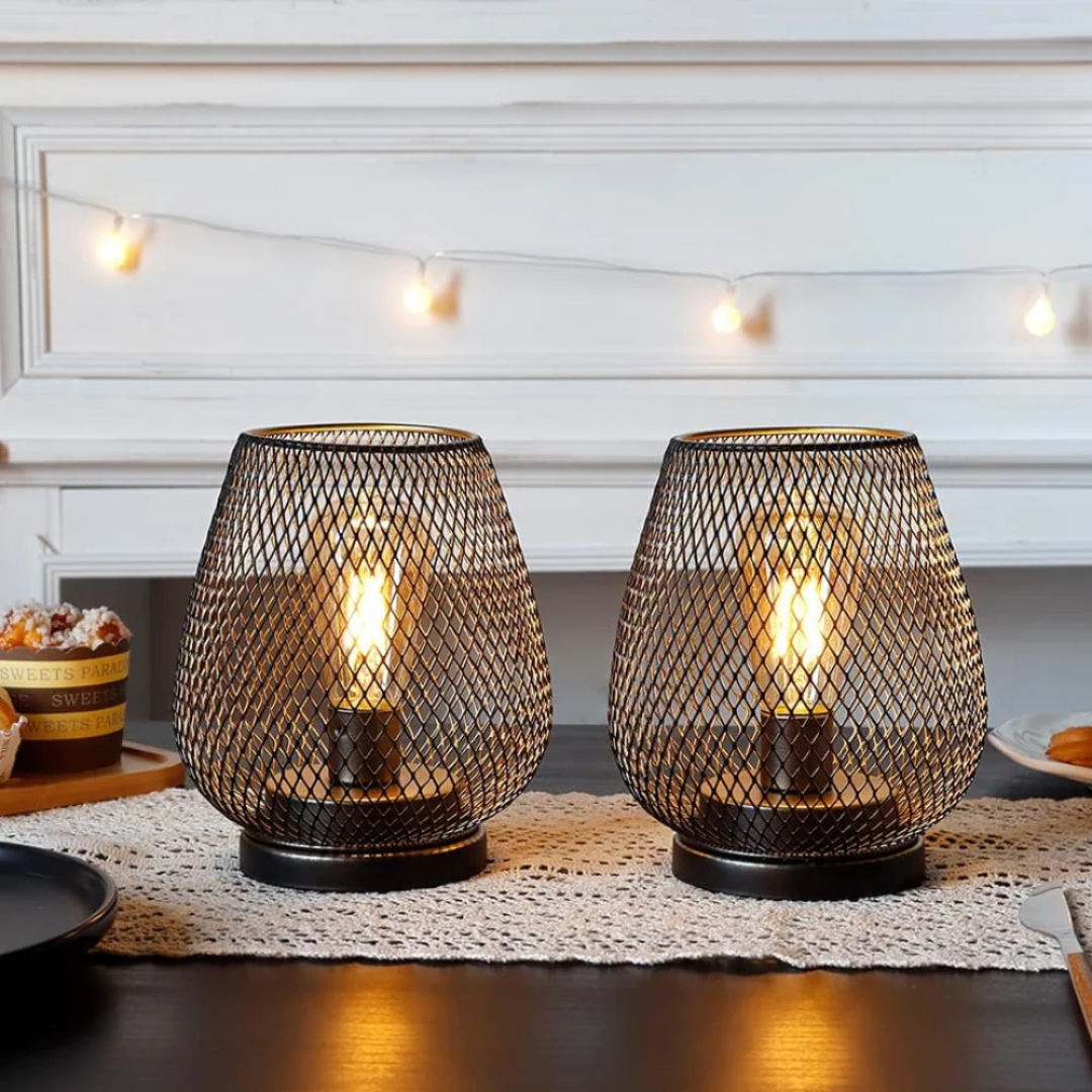 Draadloze LED Tafellamp Lantaarn Metaal 17cm Warm Licht op Batterij Binnen Buiten Sfeerlicht Sfeerverlichting