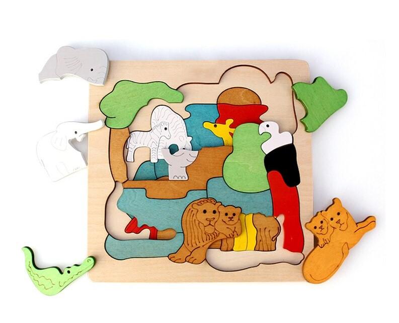 Houten Dierenpuzzel Meerdere Lagen Ontwikkelingsspeelgoed Kleuren Vormen Herkenning Peuters Kinderen