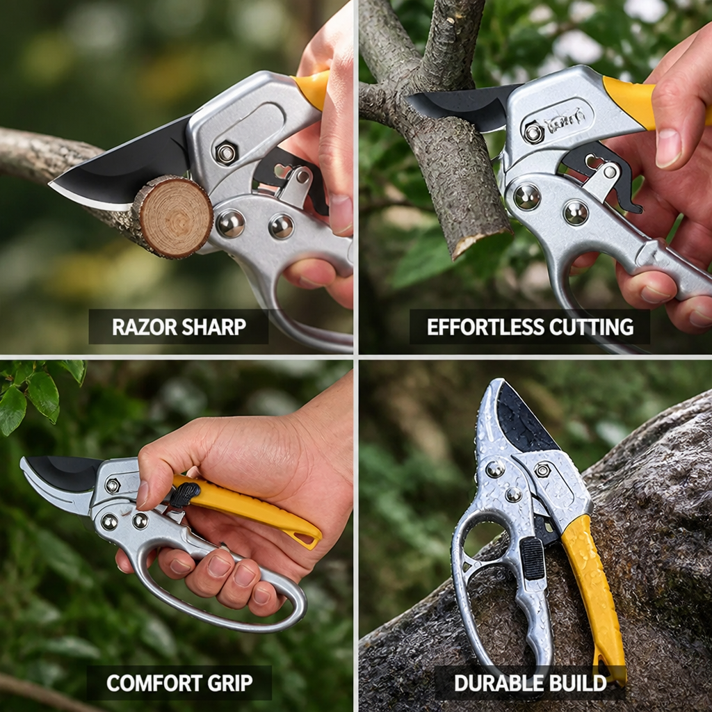 Tuinschaar met Ratelknip Mechanisme SK5 Staal Ergonomisch Handvat Takken Snoeien Krachtvermeerdering