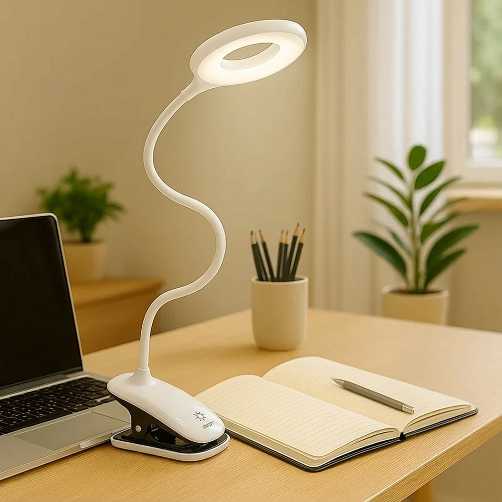 Oplaadbare Clip-on Leeslamp met Flexibele Hals en Dimbare LED Verlichting