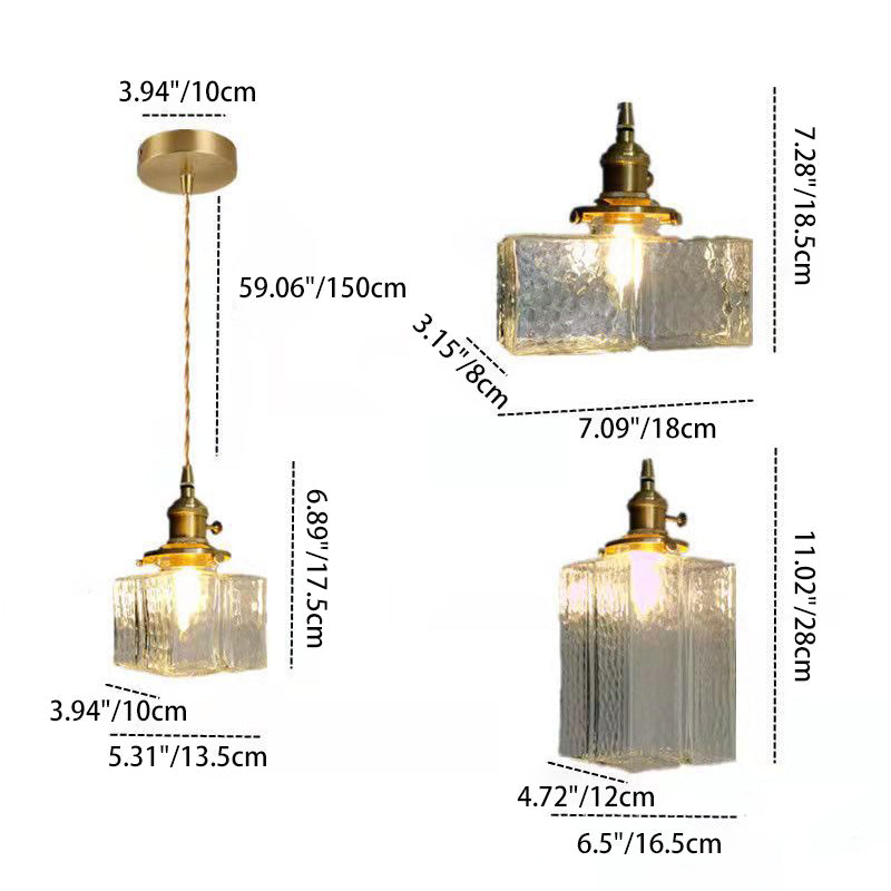 Vintage Hanglamp met Gegolfd Glas & IJzeren Armatuur - Vierkant/Rechthoekig - Scandinavisch Design voor Woonkamer