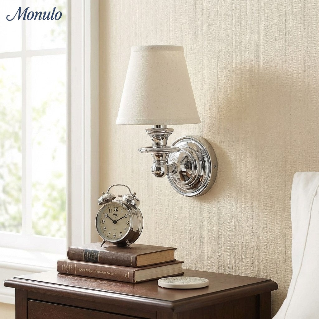 Wandlamp met stoffen kap en zwanenhalsarm - smeedijzeren armatuur met verstelbare leeslamp