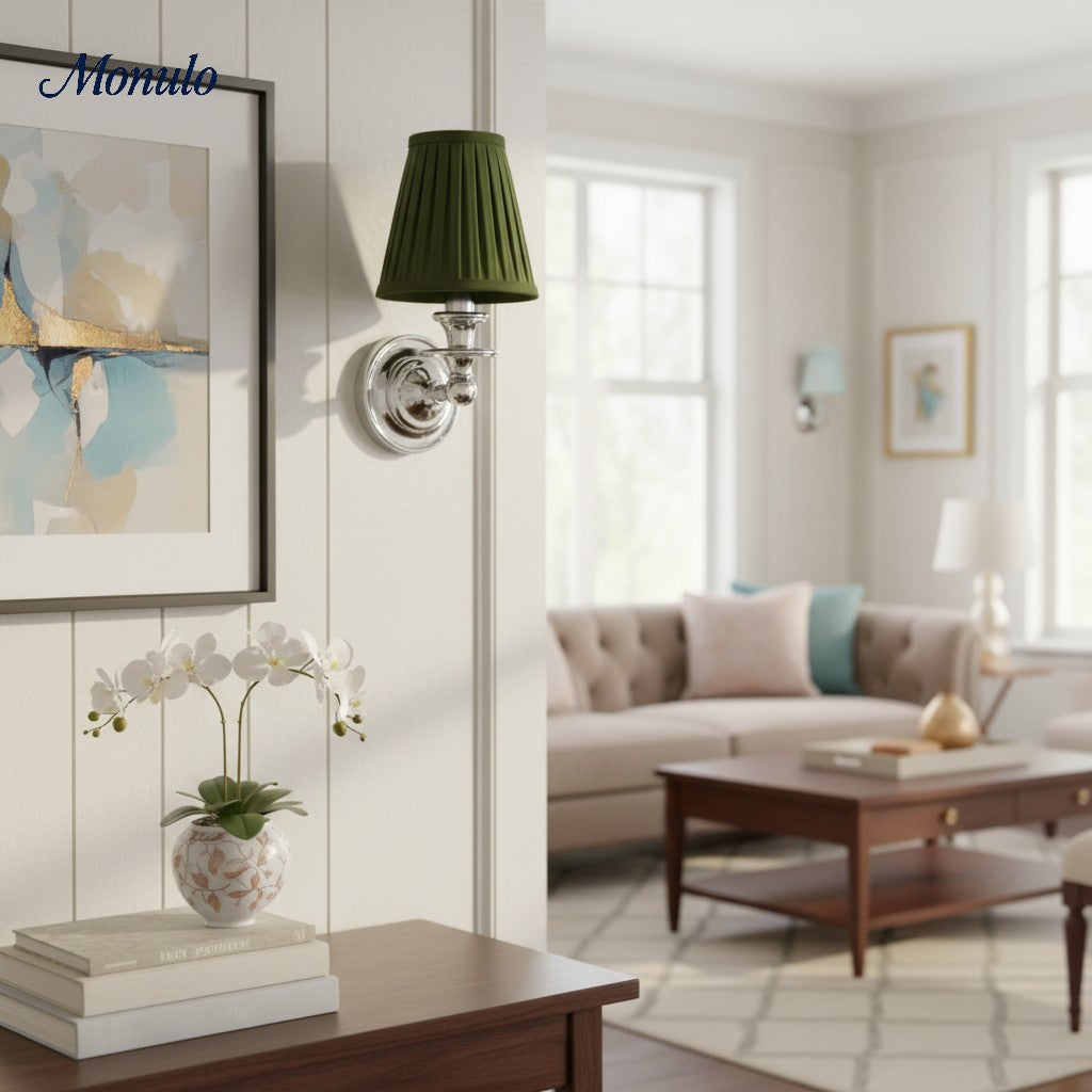 Wandlamp met stoffen kap en zwanenhalsarm - smeedijzeren armatuur met verstelbare leeslamp