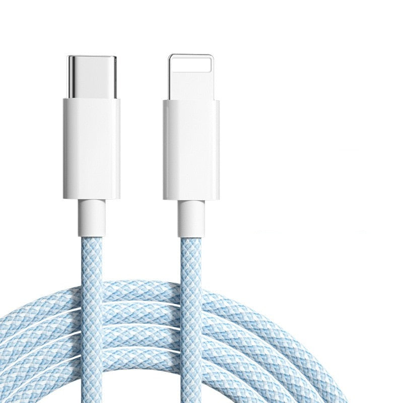 USB-C naar Lightning Oplaadkabel 20W Snelladen Gevlochten Nylon Datakabel iPhone iPad Duurzaam Snoer