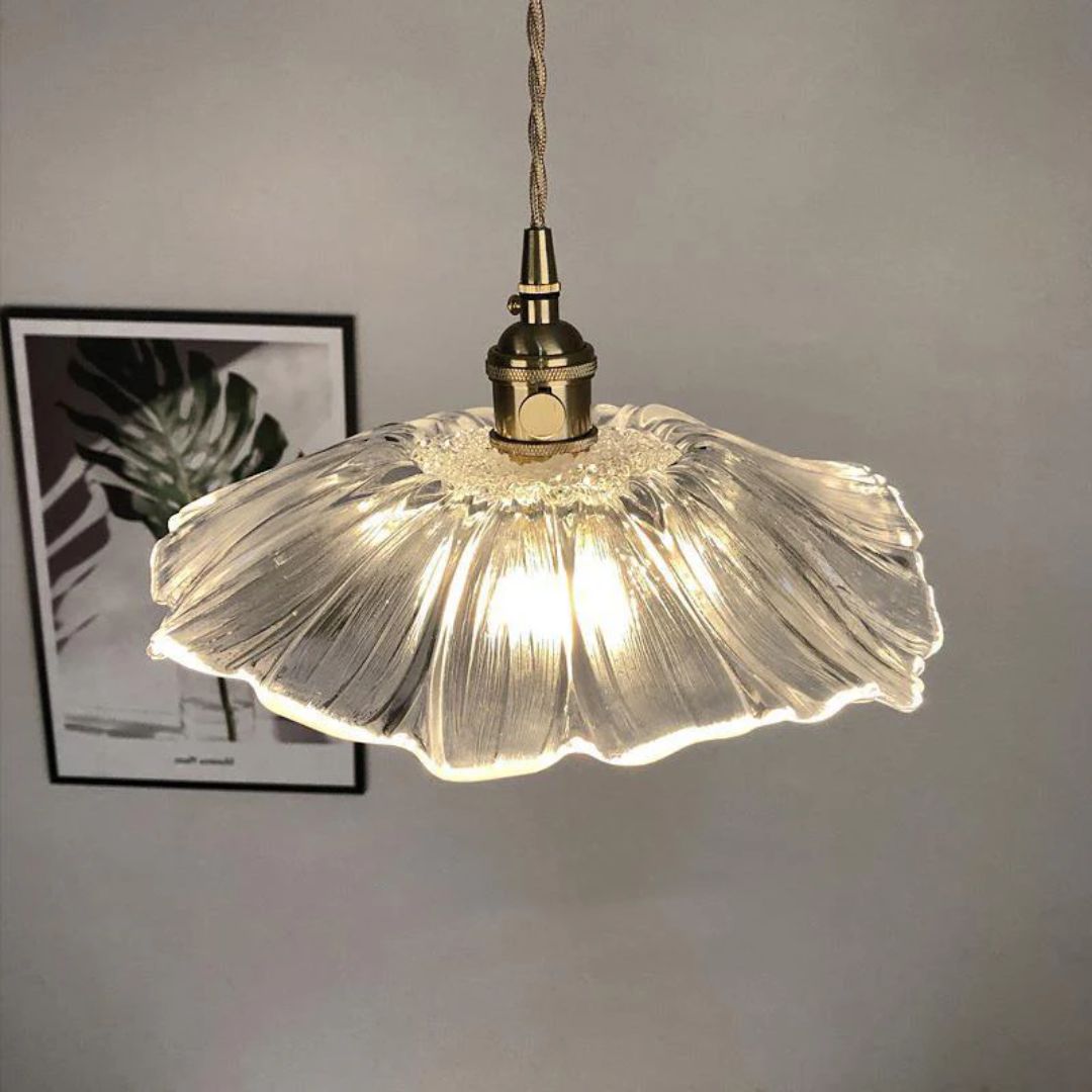 Cullivan Bloemvormige Hanglamp - Glazen Hanglamp met Gouden Fitting voor Woonkamer & Eetkamer