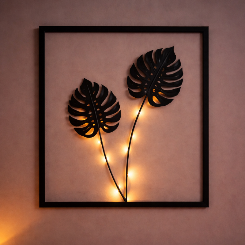 Verlichte LED-Fotolijsten met Kunstplant (3 Stuks) Stemmingsverlichting Zwart Metaal
