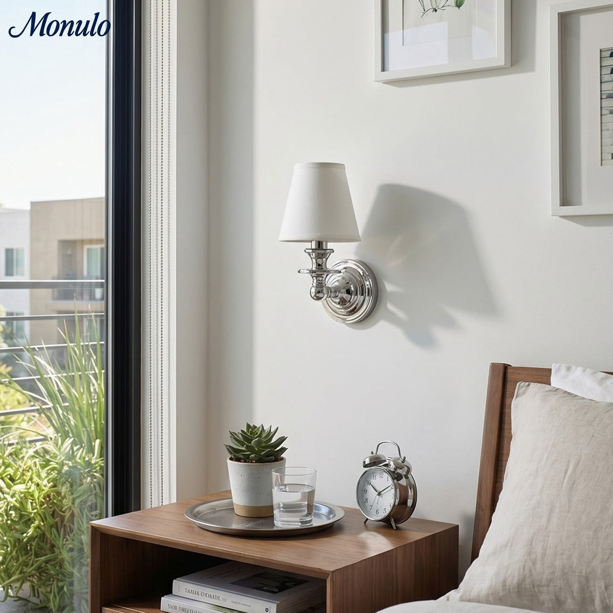 Wandlamp met stoffen kap en zwanenhalsarm - smeedijzeren armatuur met verstelbare leeslamp
