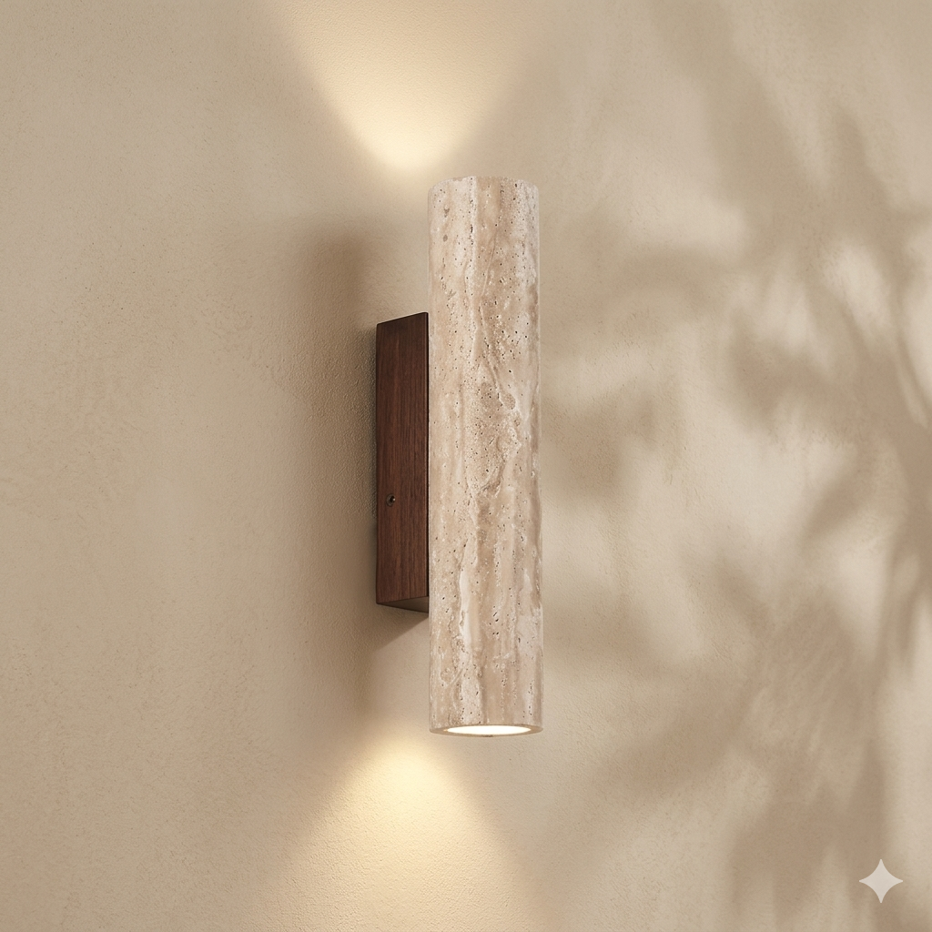 Travertin Wandlamp LED Natuursteen 28-32 cm Warm Wit Up- en Downlight Design Woonkamer Hal