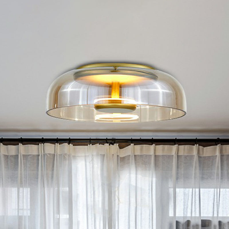 Glazen Plafonnier met Halbschalendesign - Stijlvolle LED-Plafondlamp voor Hal en Gang - Compacte Verlichting voor Lage Plafonds