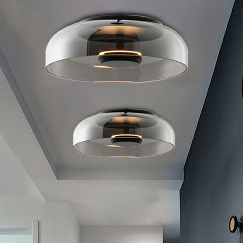 Glazen Plafonnier met Halbschalendesign - Stijlvolle LED-Plafondlamp voor Hal en Gang - Compacte Verlichting voor Lage Plafonds