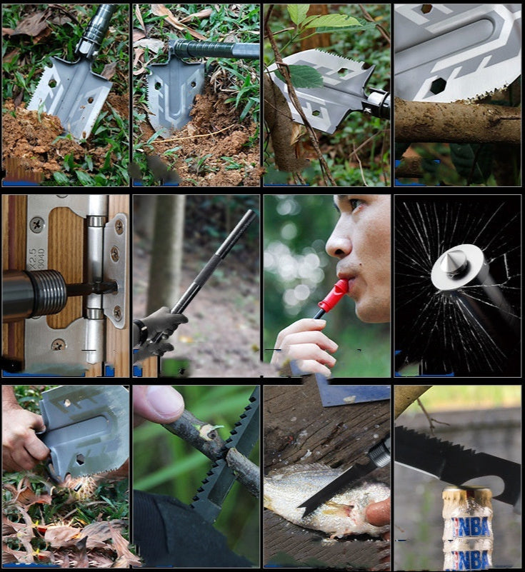 16-in-1 Tactische Overlevingsschep - Multifunctioneel Campinggereedschap met Zaag, Mes & Firestarter voor Outdoor Avonturen