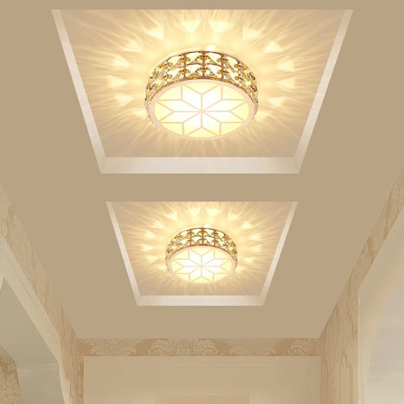 Kristallen Plafondlamp Rond LED Inbouw Champagne Goud 15-20cm Gang Hal Slaapkamer Moderne Luxe Verlichting