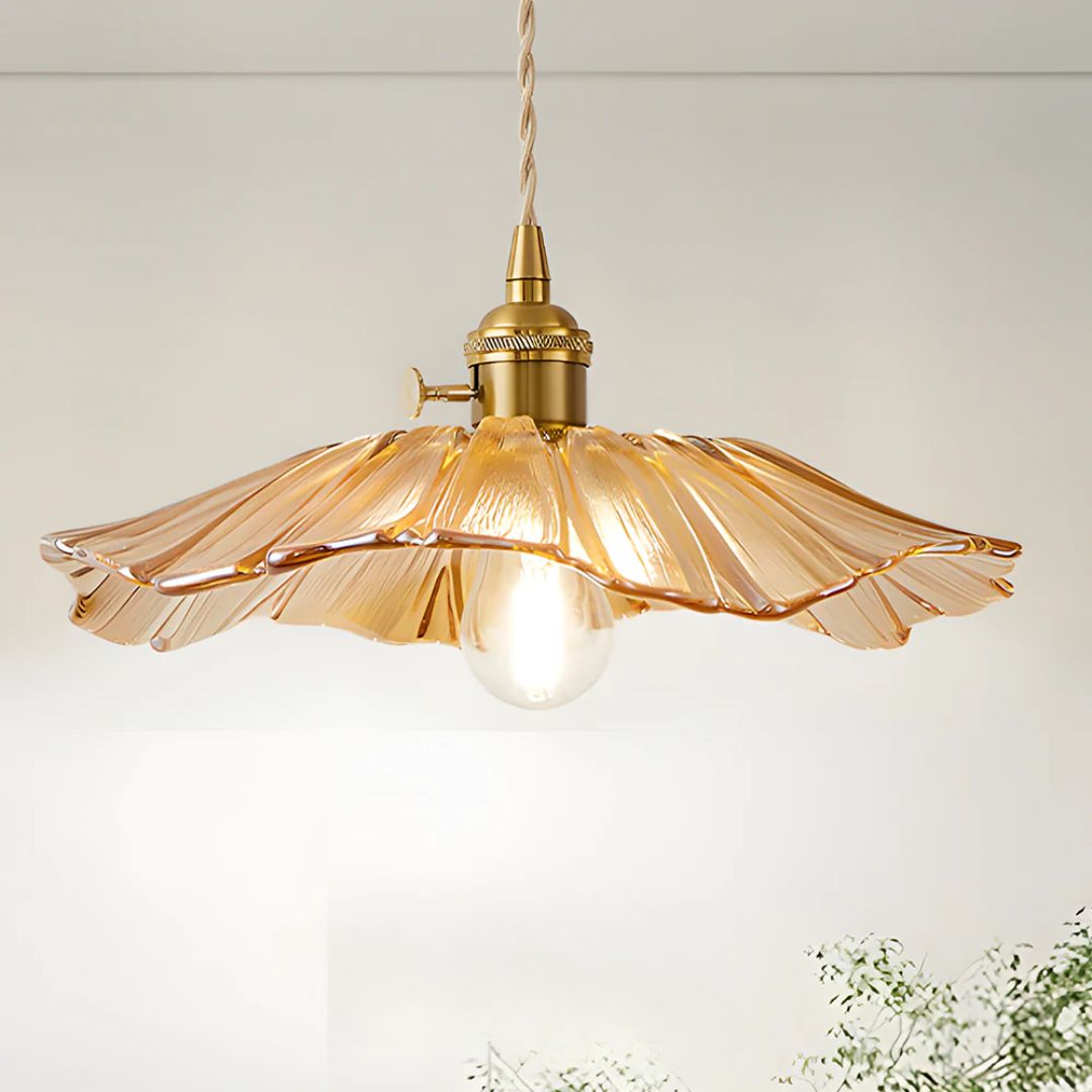 Cullivan Bloemvormige Hanglamp - Glazen Hanglamp met Gouden Fitting voor Woonkamer & Eetkamer