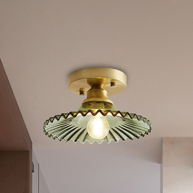 Industriële Plafondlamp met Geribbeld Glas - Groen of Helder - Ø22cm Retro Semi-Flush voor Woonkamer