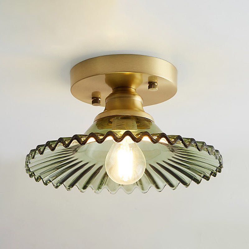 Industriële Plafondlamp met Geribbeld Glas - Groen of Helder - Ø22cm Retro Semi-Flush voor Woonkamer