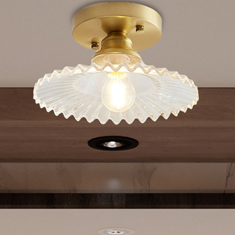 Industriële Plafondlamp met Geribbeld Glas - Groen of Helder - Ø22cm Retro Semi-Flush voor Woonkamer