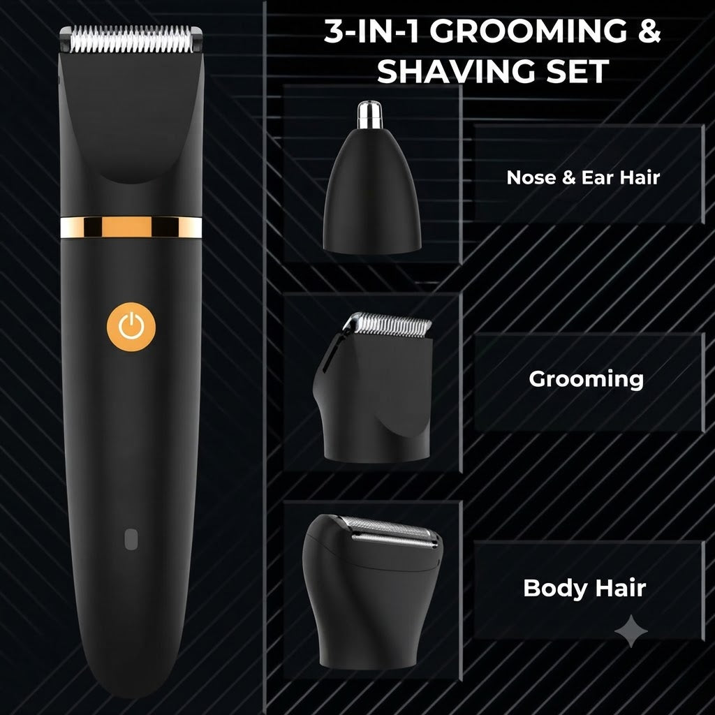 Elektrische Bodygroomer 3-in-1 Trimmer voor Mannen IPX7 Waterbestendig USB-C Oplaadbaar Lichaamsverzorging