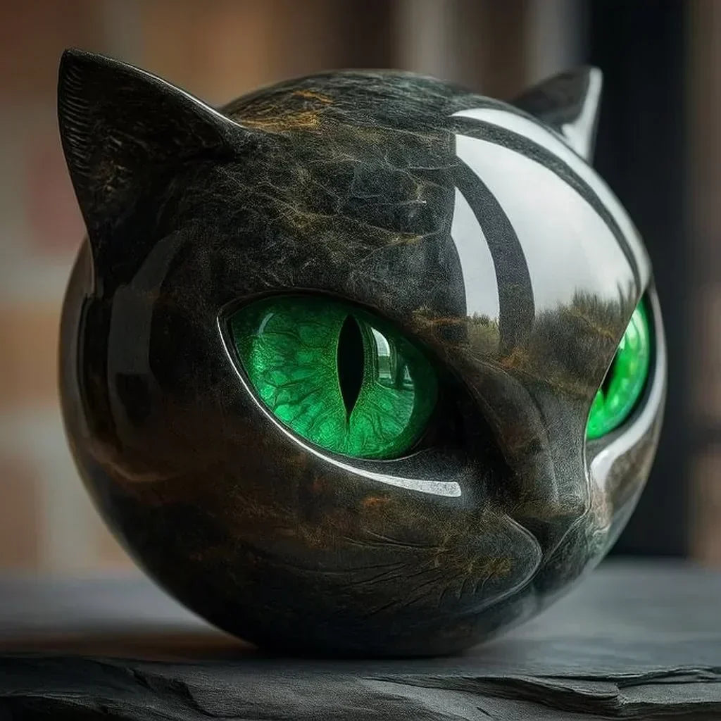 Decoratieve Kattenkop Sculptuur - Glanzende Afwerking met Hypnotiserende Ogen