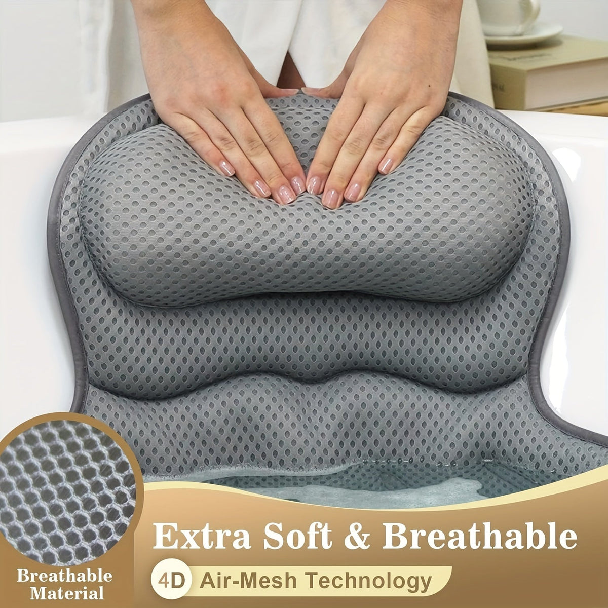 Ergonomisch Badkussen met Neksteun en Rugondersteuning - 4D-Mesh Ademend