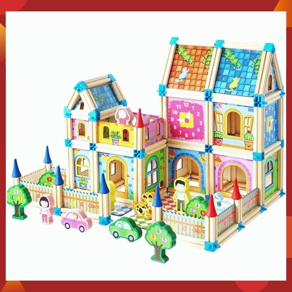 Houten Poppenhuis Bouwset Zelfbouw Kinderspeelgoed 268-298 Onderdelen Educatief Creatief Fantasiespel