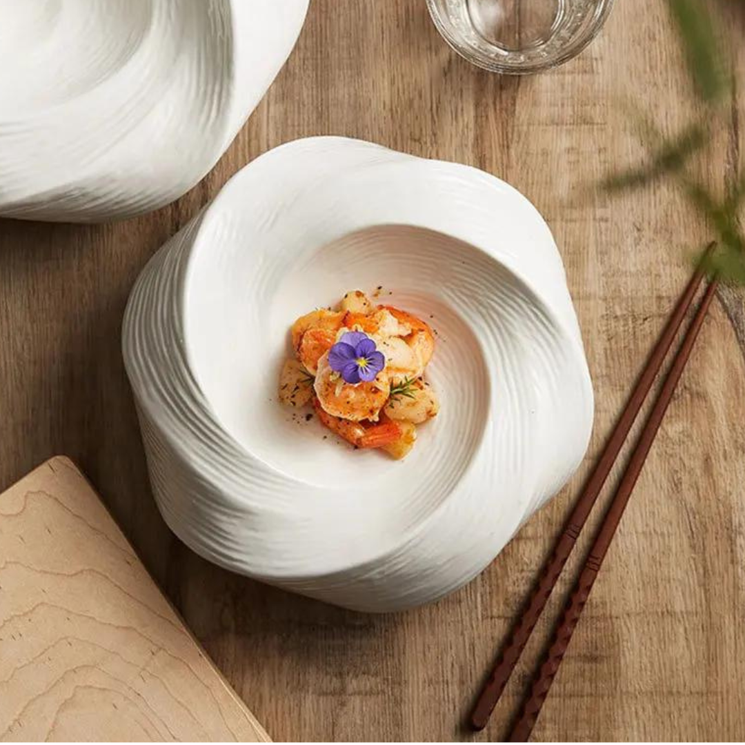 Keramische Serviesschaal met Draaikolkpatroon - Modern Dinerschaal voor Dagelijks Gebruik - Handgemaakt Design