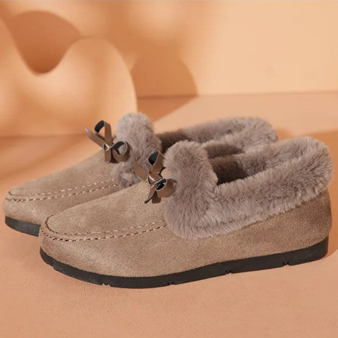 Dames Huissloffen met Pluche Voering Antislip Zool Winterschoenen Strik Comfortabel Warm Binnenslippers