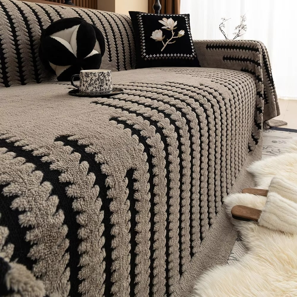Gevoerde Bankhoes met Getufte Structuur - Zachte Velours Sofahoes met Antislip Achterkant | Warme Bankovertrek voor Winter