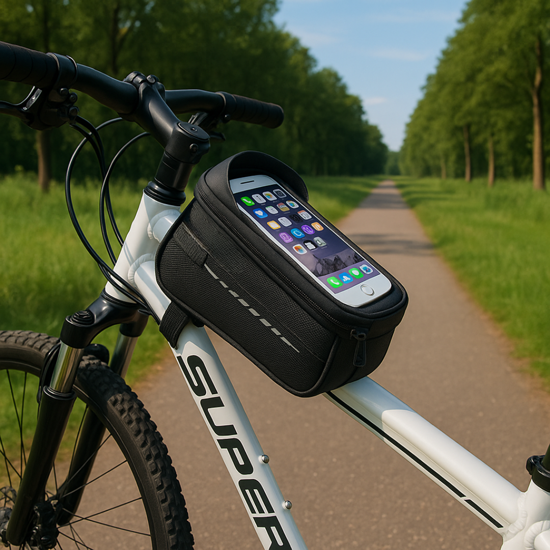 Fietstas Stuur Waterdicht Touchscreen Smartphone Houder Zwart Compacte Opbergruimte Dagelijks Fietsen