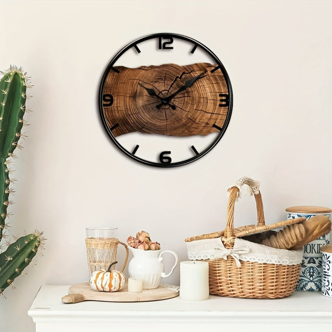 Ronde Wandklok met Uitgesneden Houtdesign Stil Uurwerk Scandinavisch Interieur Woonkamer Slaapkamer Decoratie