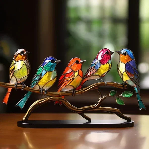 Acryl Vogel Decoratie Beeld met Tak - Handgemaakt Design Ornament voor Woonkamer en Kantoor
