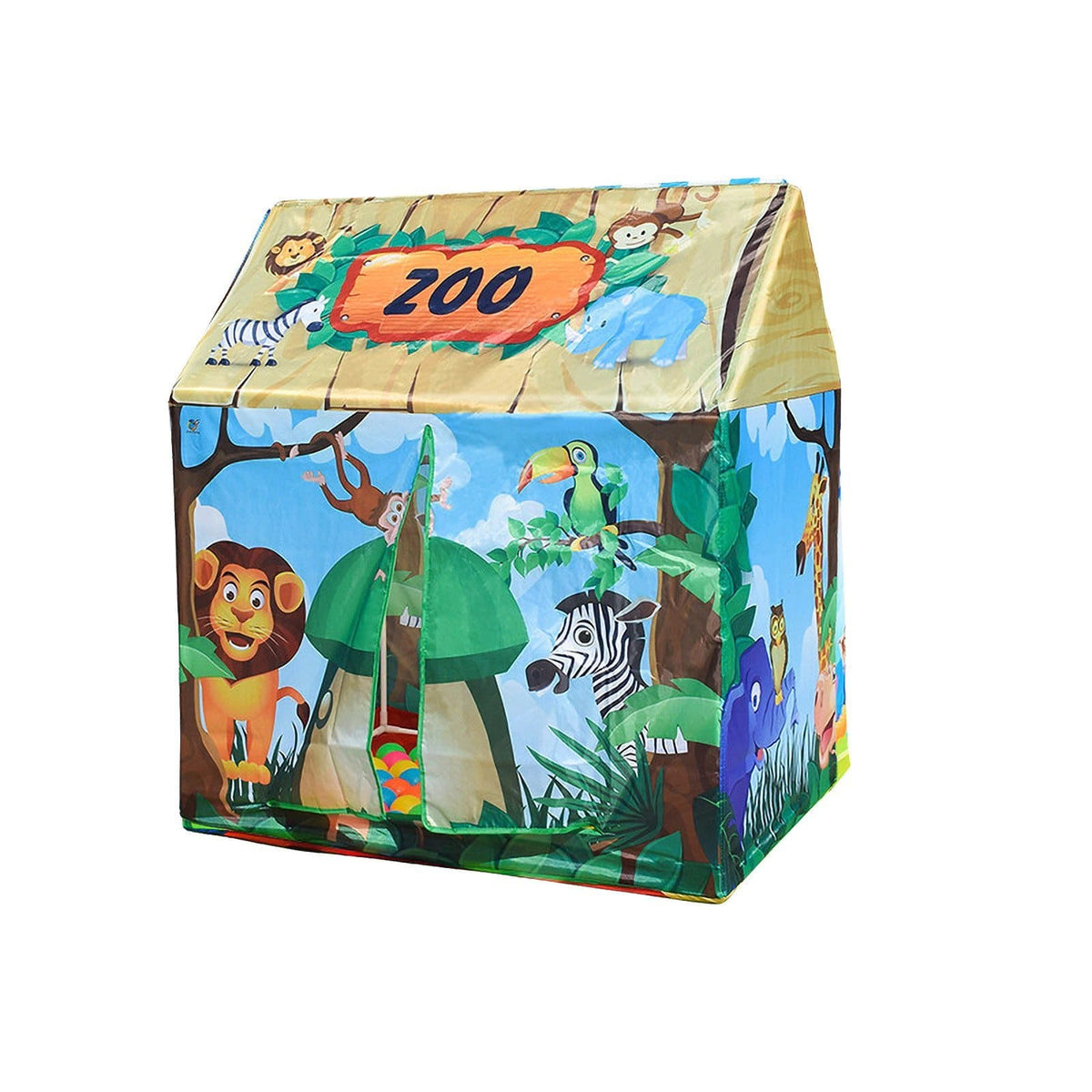 Dierentuin Speeltent voor Kinderen 93x70x103 cm Opvouwbaar Speelhuis Indoor Outdoor Jungle Safari Thema