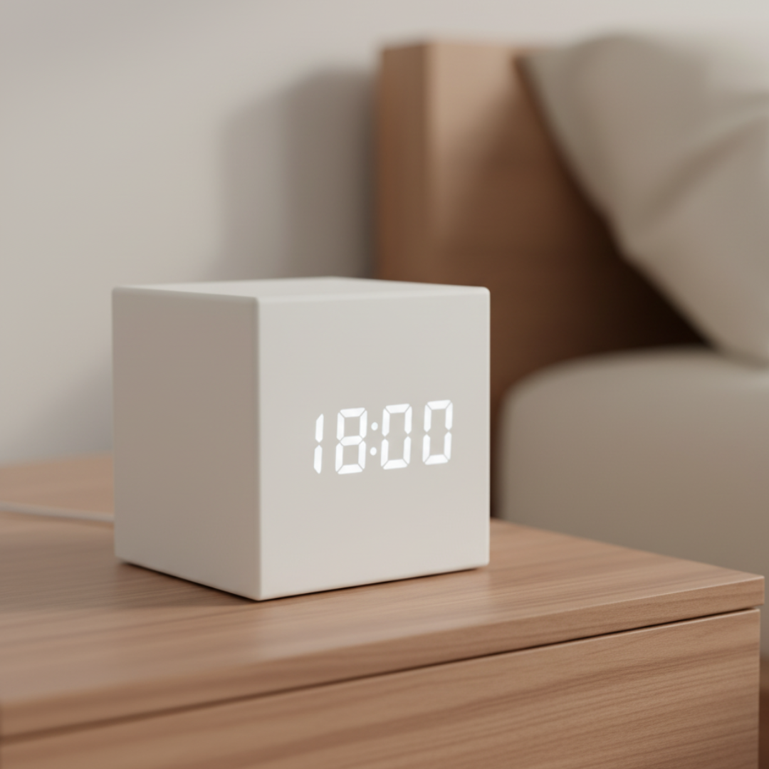 Digitale Wekker met LED-Lichtsensor en Stemactivatie - Compacte Kubusvorm met Multifunctioneel Display