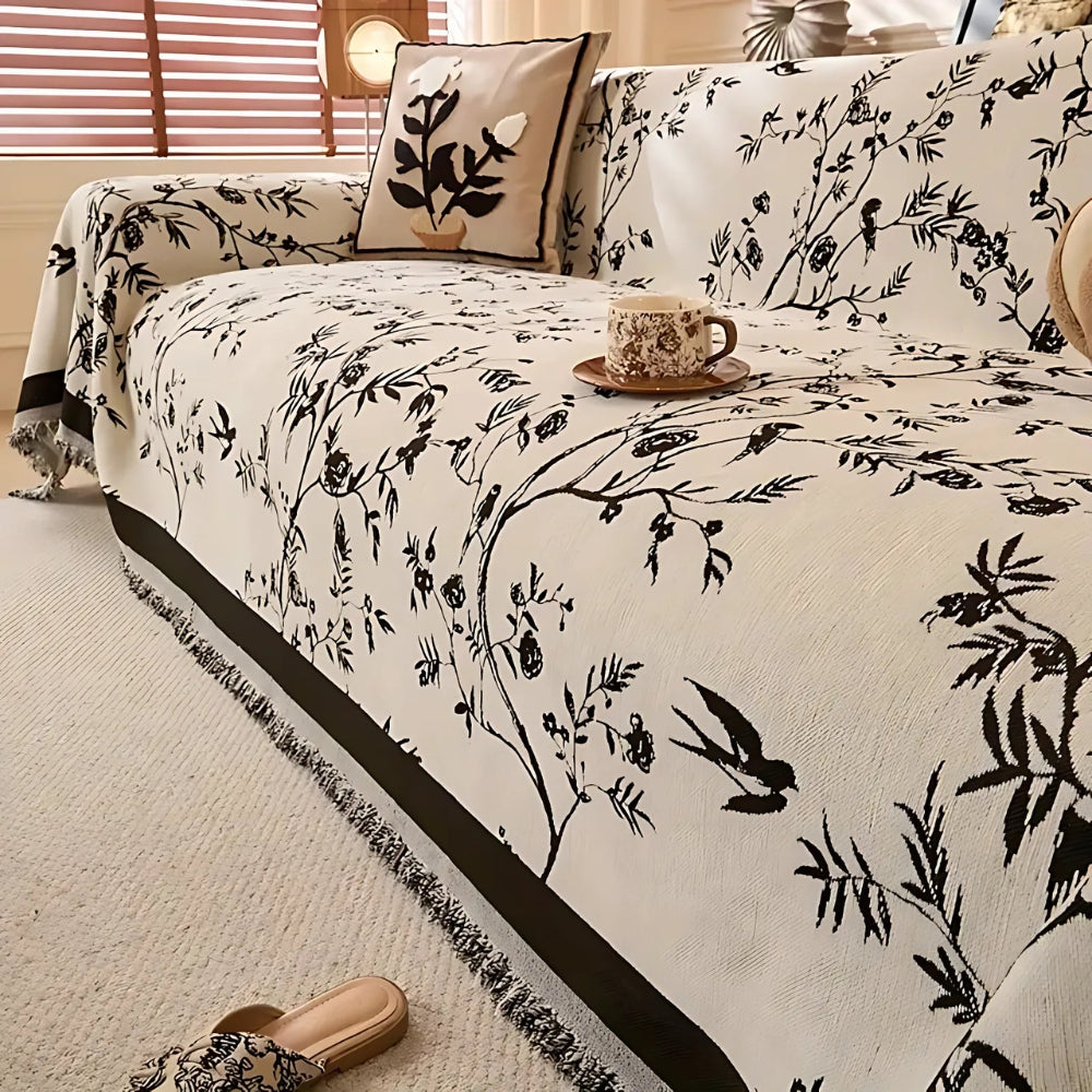 Premium Chenille Bankdeken met Bloemdessin en Kwastjes - Comfortabele Sofahoes voor Woonkamer en Lounge