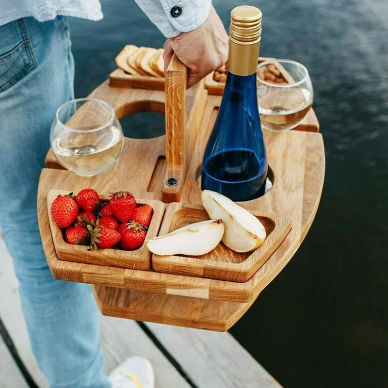 Draagbare Houten Picknicktafel met Wijnhouder & Handvat voor Buiten