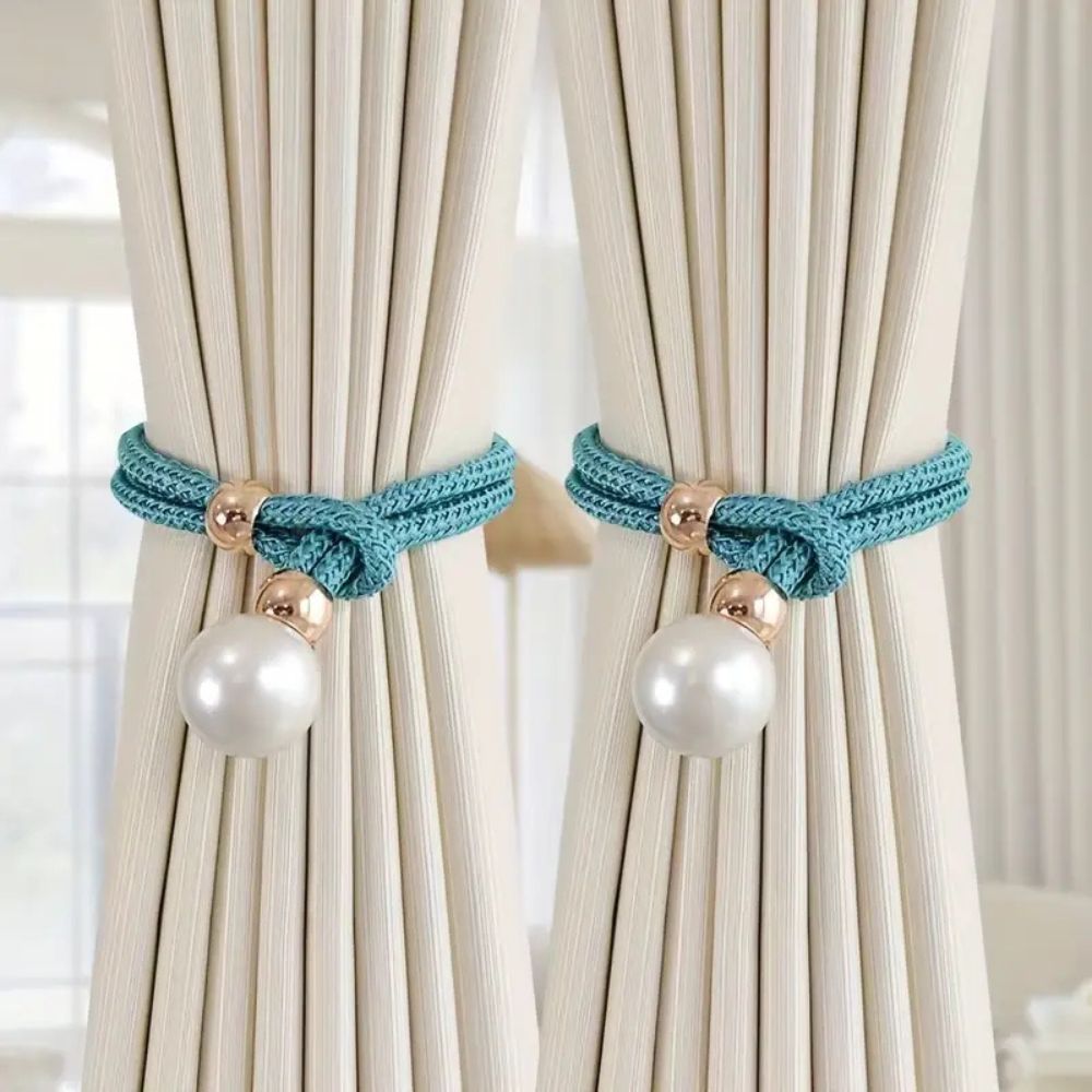 Decoratieve Gordijnomarmers met Parelaccent - Set van 2 Stuks - Verstelbare Touwhouders voor Woonkamer Slaapkamer - Elegante Raamversiering